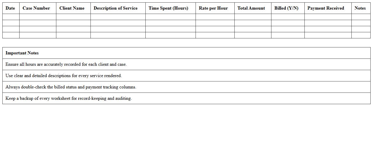 Court Case Billing Excel Worksheet