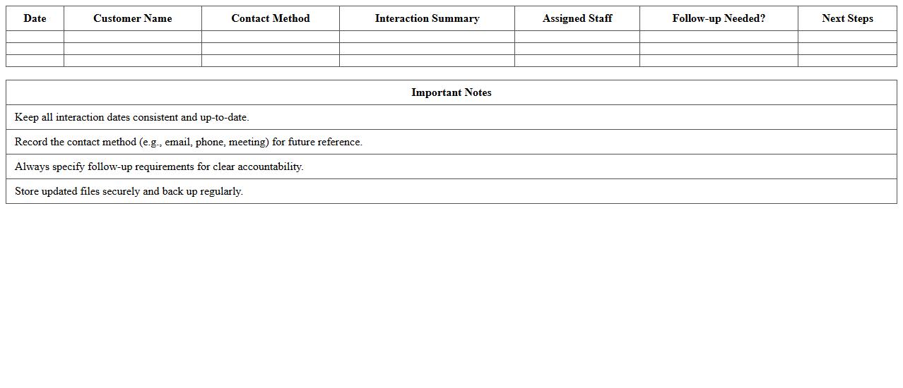 Customer Interaction History Excel Template