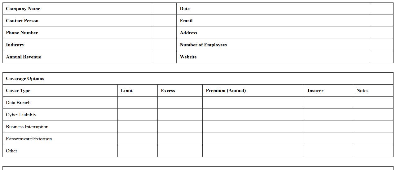 Cyber Insurance Quotation Excel for SMEs