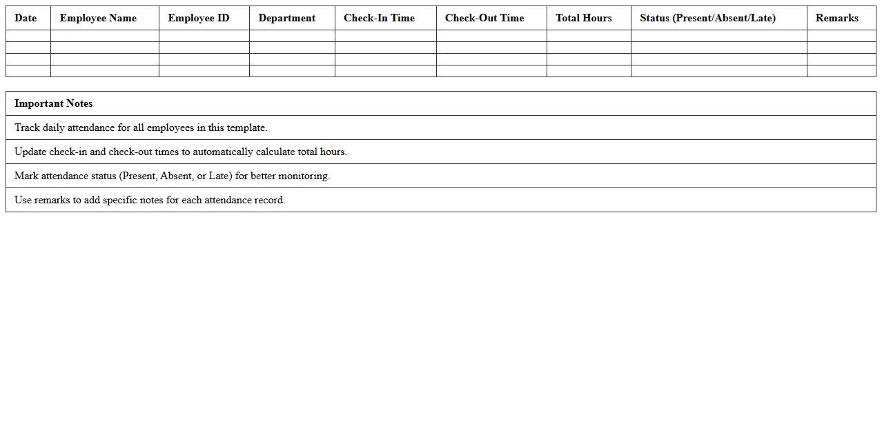 Daily Attendance Monitoring Excel Template