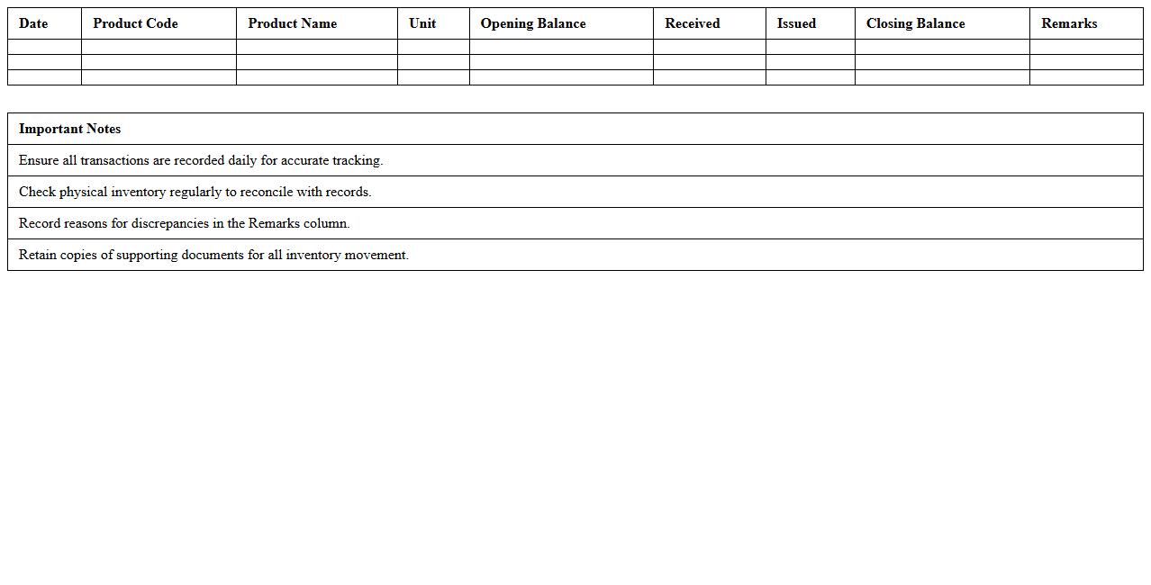 Daily Inventory Movement Record Template