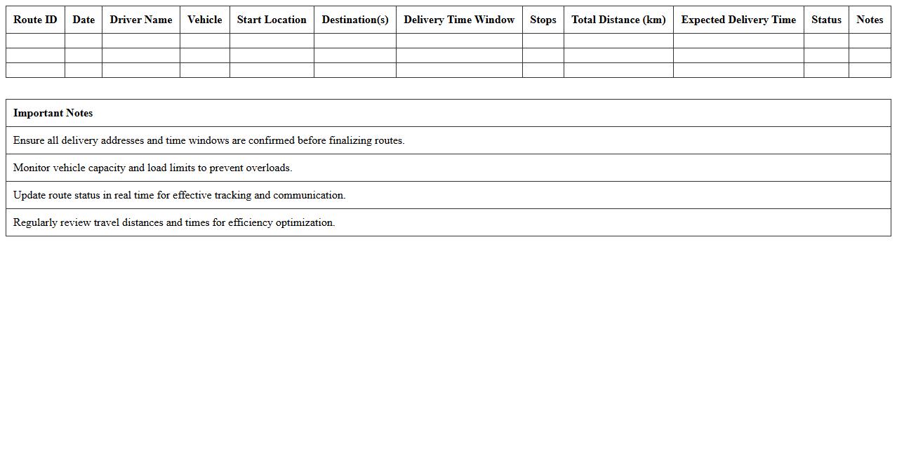 Delivery Route Planning Excel Template