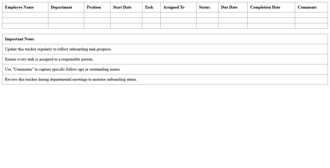 Departmental Onboarding Tasks Tracker Excel Template