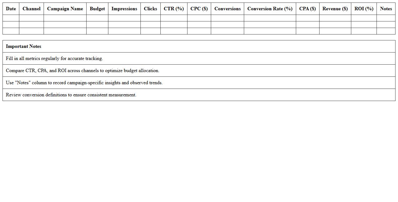 Digital Marketing Performance Metrics Tracker Excel
