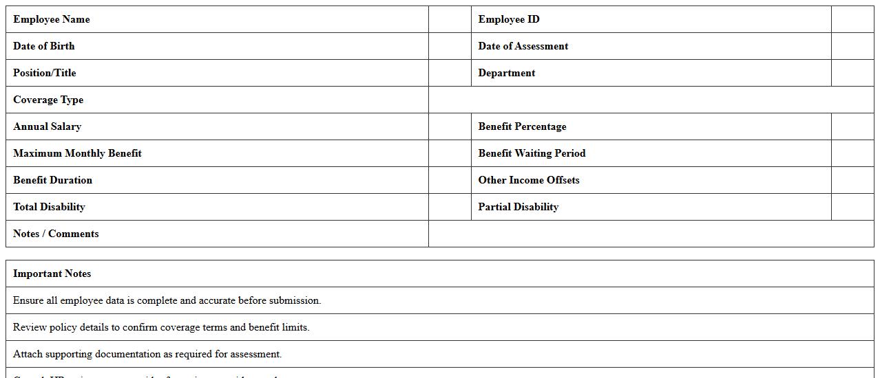 Disability Coverage Benefit Assessment Worksheet