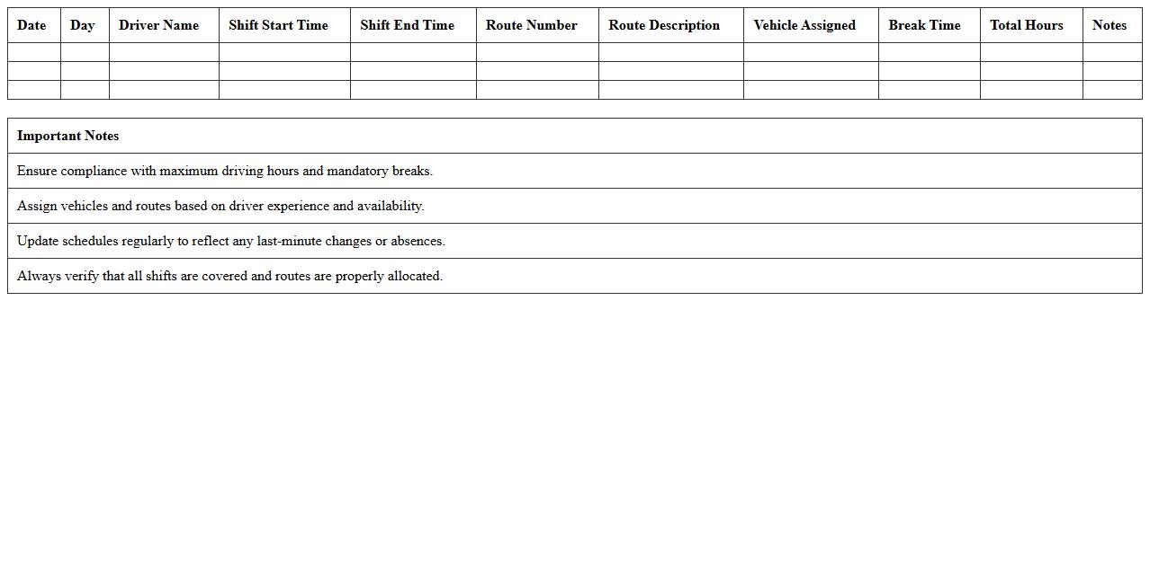 Driver Shift and Route Scheduling Template