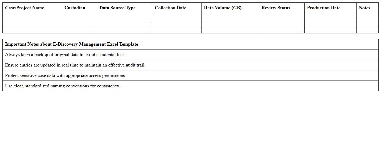 E-Discovery Management Excel Template