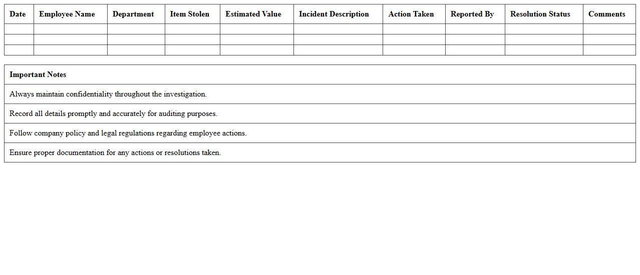 Employee Theft Tracking Template in Excel