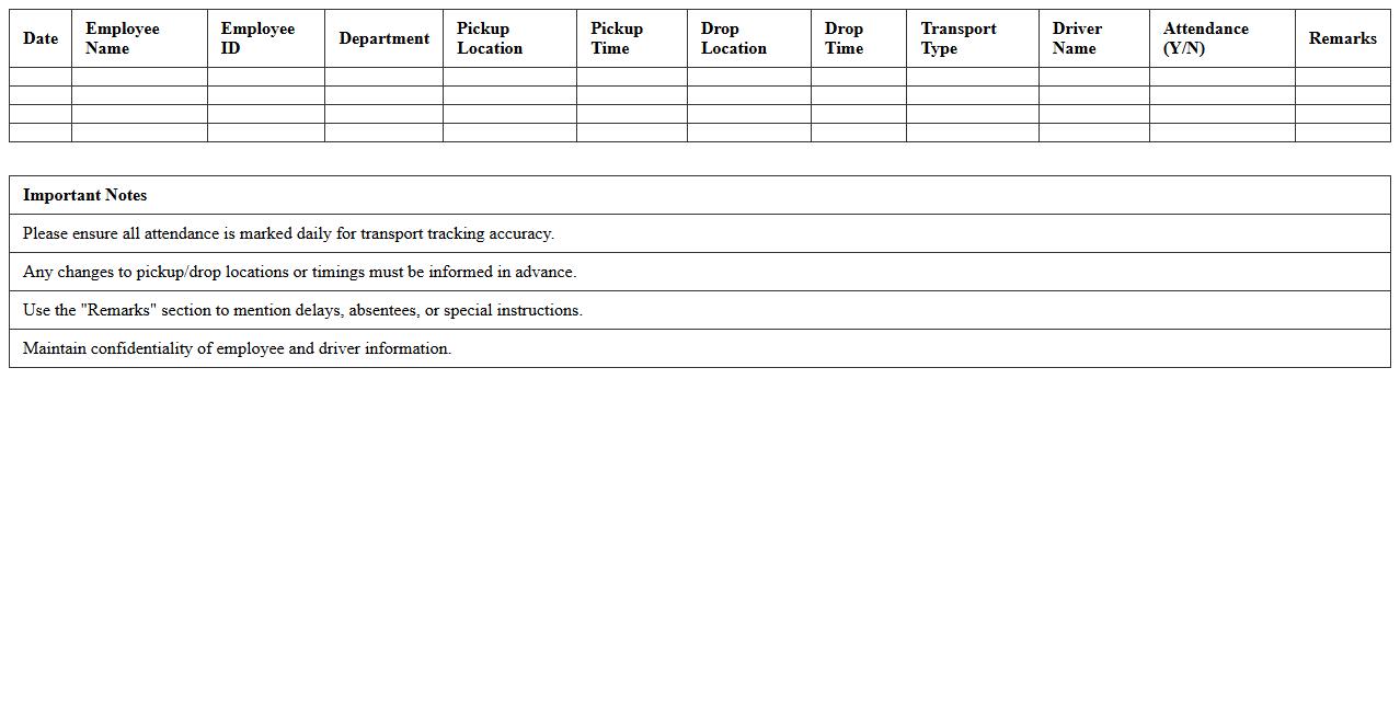 Employee Transport Attendance and Tracking Template
