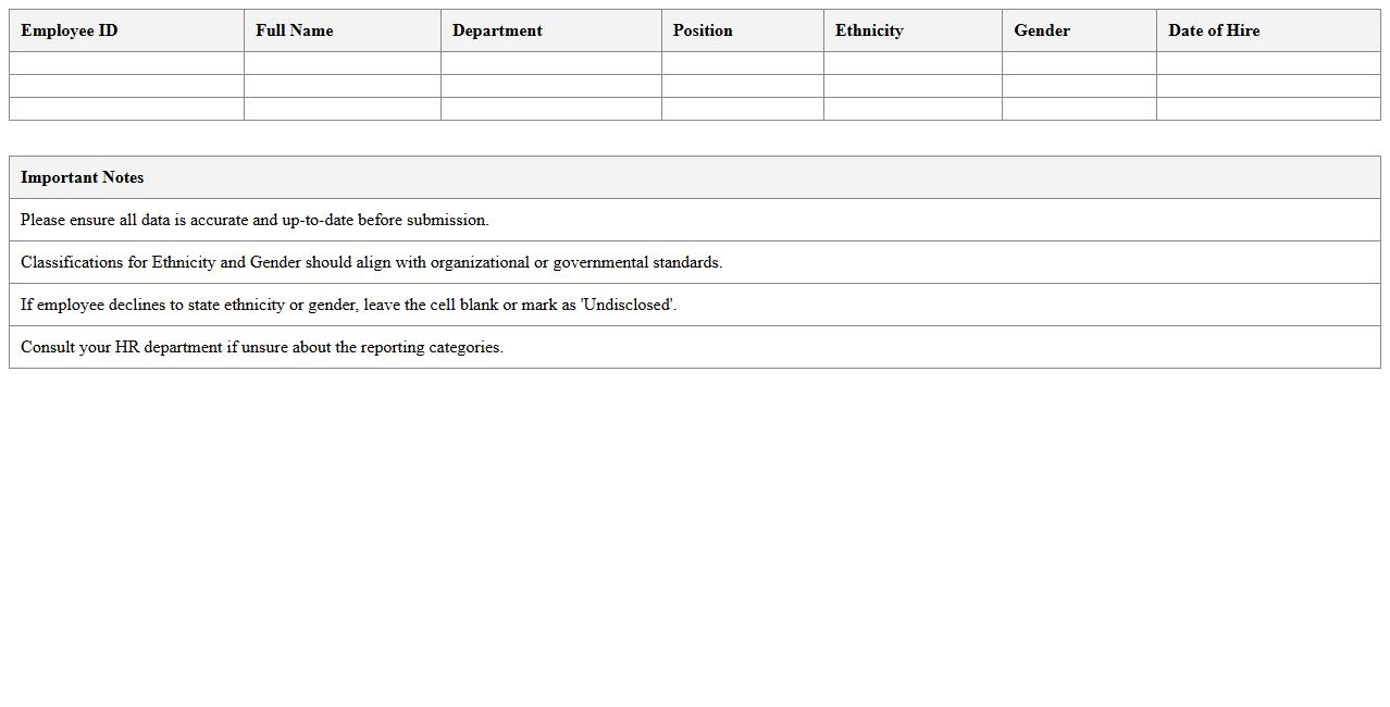 Ethnicity Breakdown Reporting Excel Template