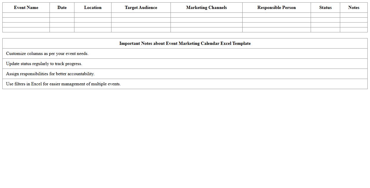 Event Marketing Calendar Excel Template