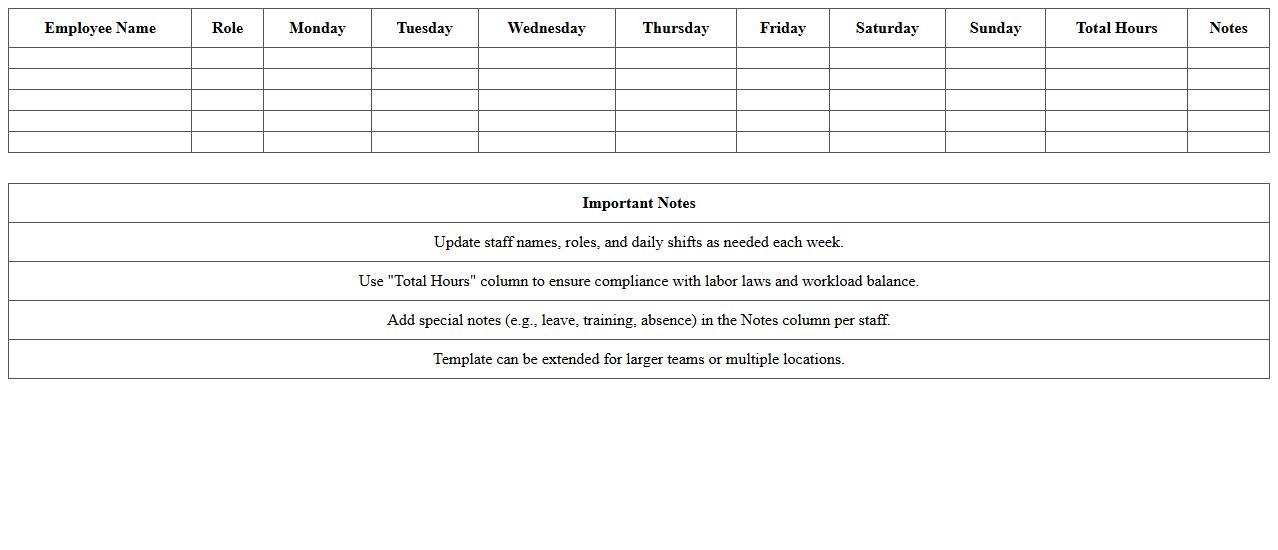 Excel Staff Scheduling Template for Retail Shop Team Leads