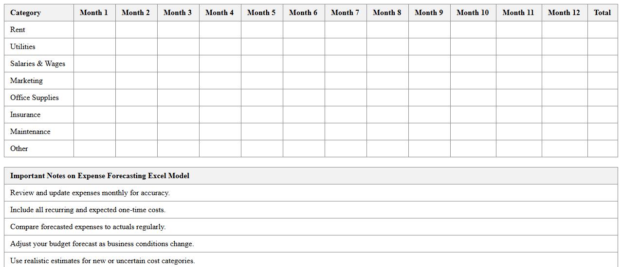 Expense Forecasting Excel Model for Small Business Budgets