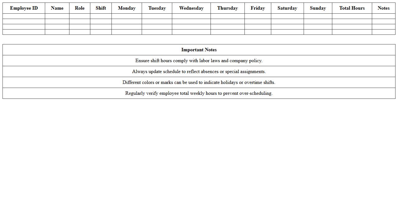 Factory Employee Shift Timetable Spreadsheet