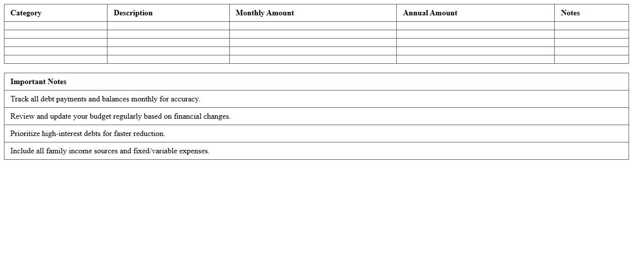 Family Debt Reduction Budget Excel Template