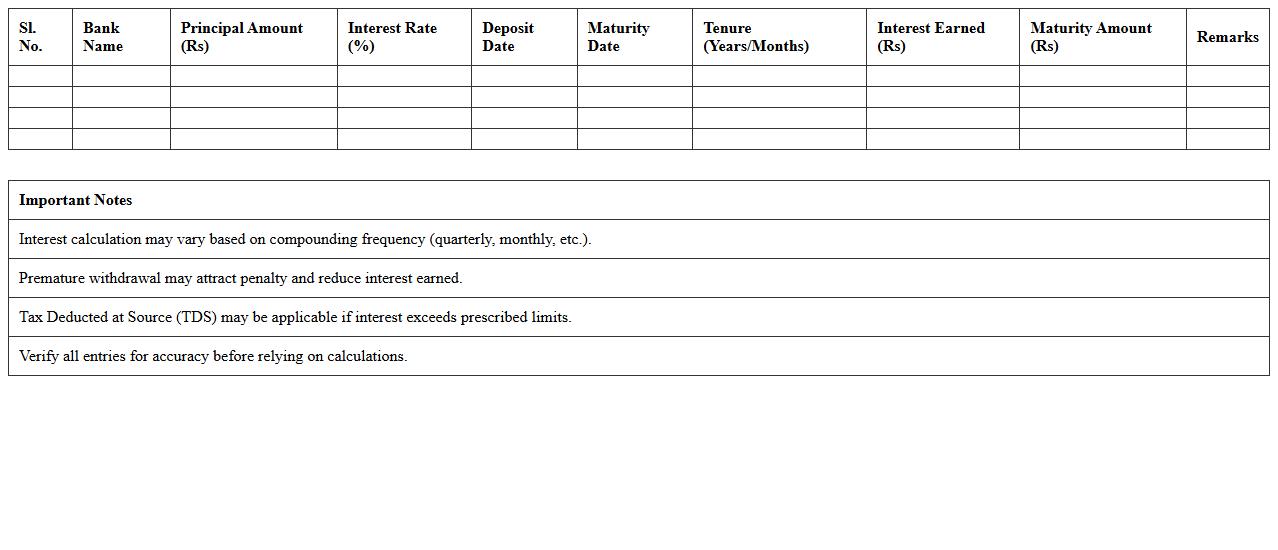 Fixed Deposit Interest Calculation Excel Template