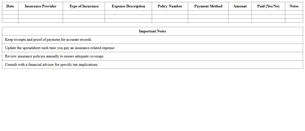 Freelance Business Insurance Expense Spreadsheet