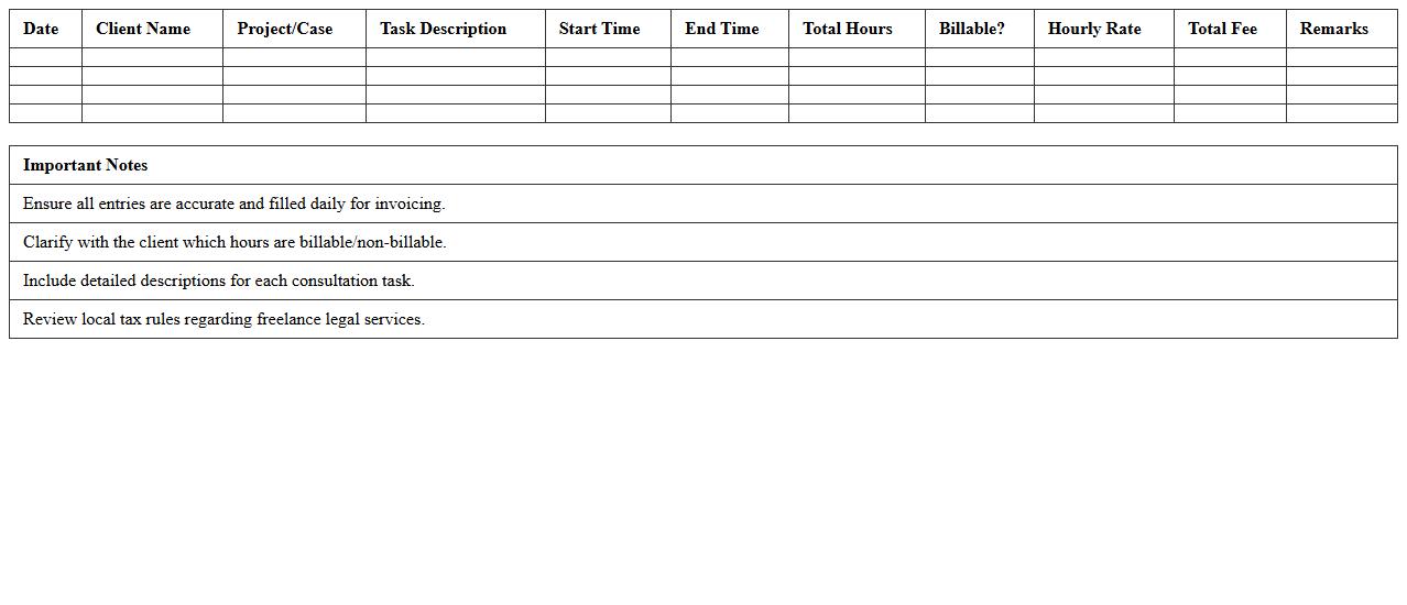 Freelance Legal Consultation Timesheet