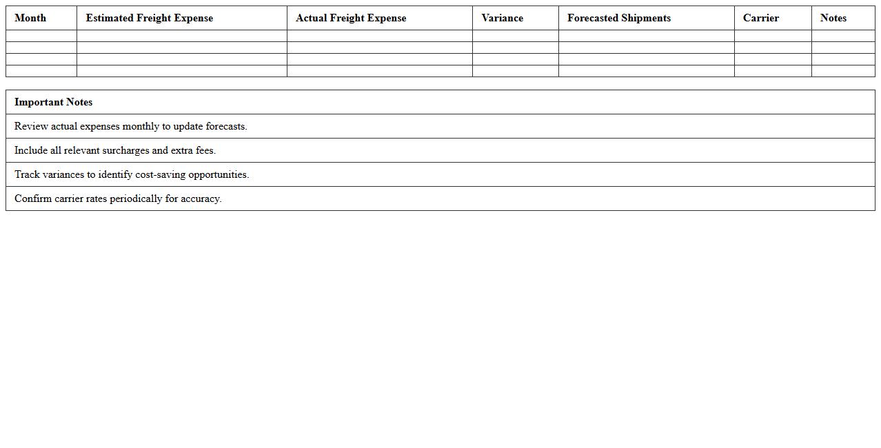 Freight Expense Forecast Excel Sheet