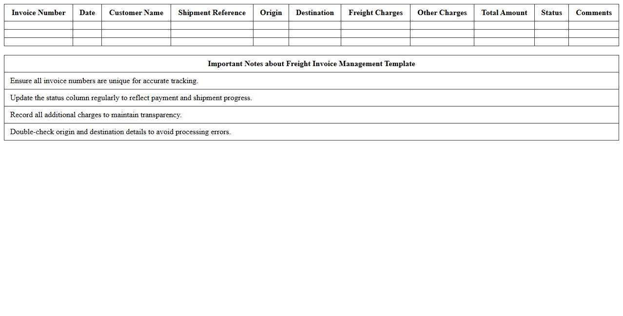 Freight Invoice Management Excel Template