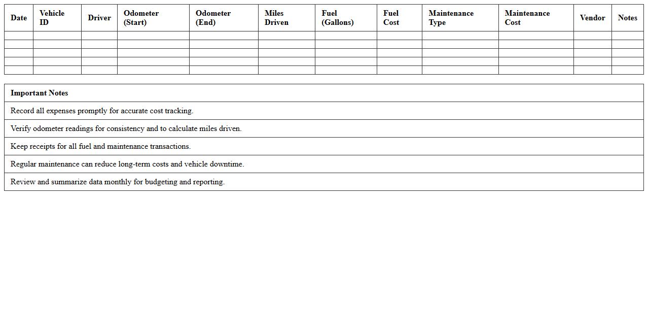 Fuel & Maintenance Cost Log for Nonprofit Fleets