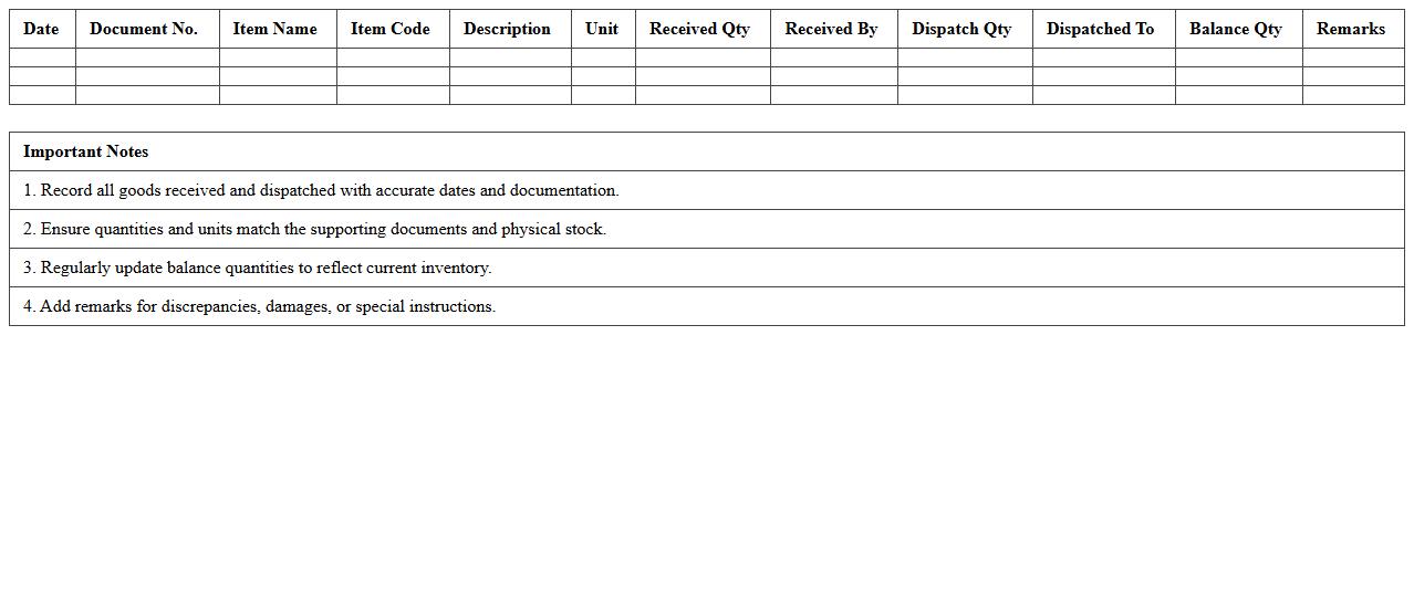 Goods Received and Dispatch Inventory Log Excel Template