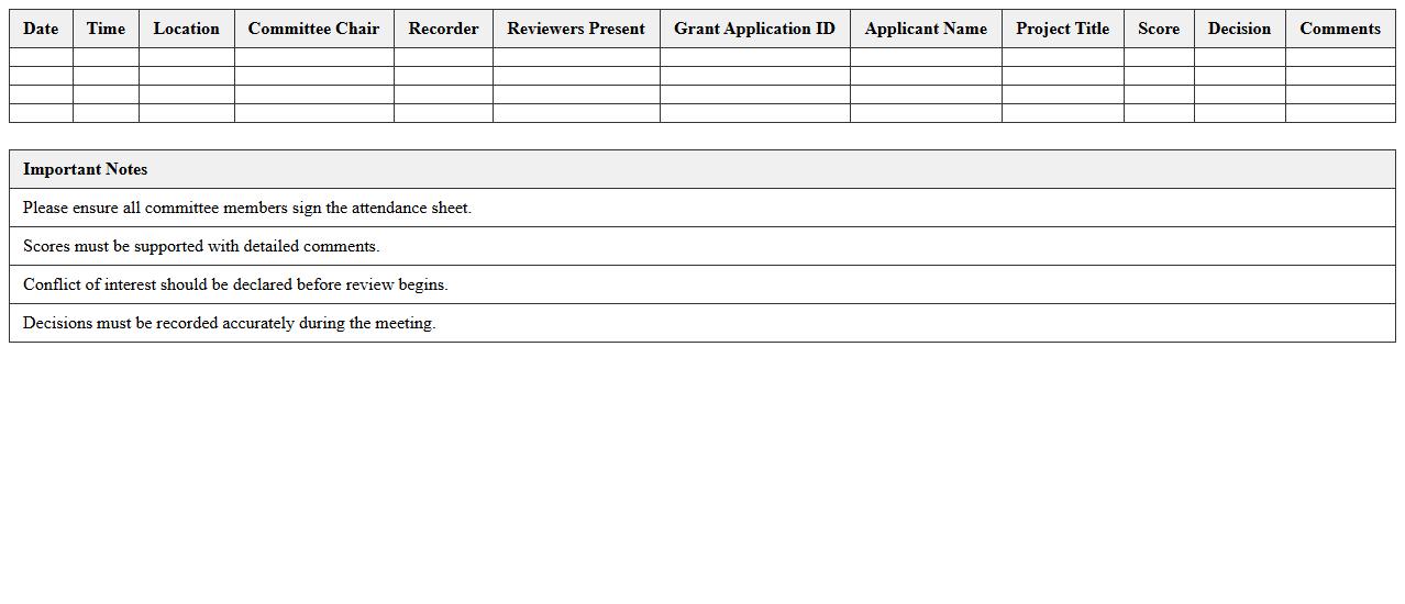 Grant Review Committee Meeting Excel Organizer