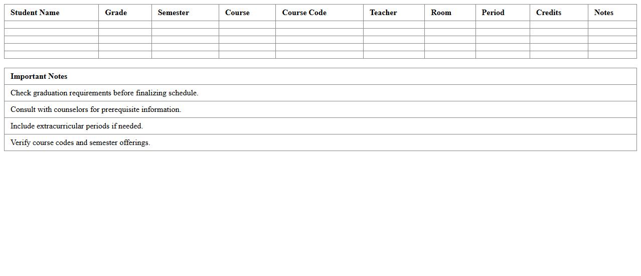 High School Course Scheduling Planner Excel Sheet