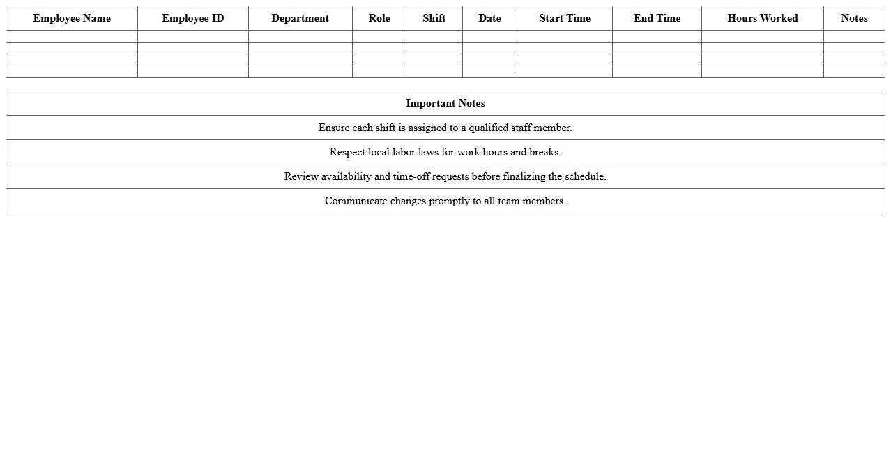 Hospitality Employee Roster Scheduler