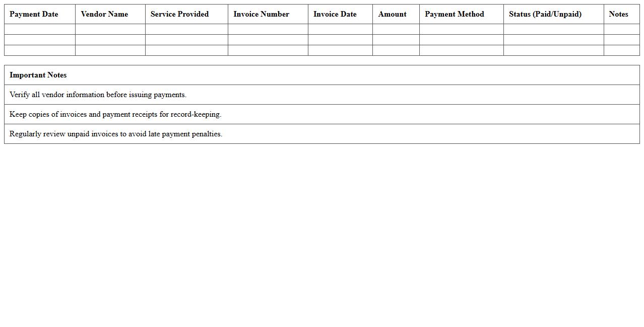 Hospitality Vendor Payment Record Excel