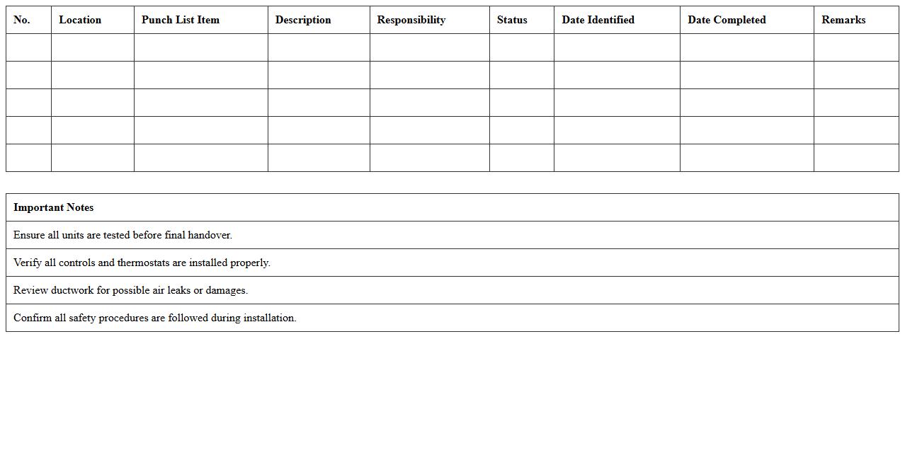 HVAC System Installation Punch List Template