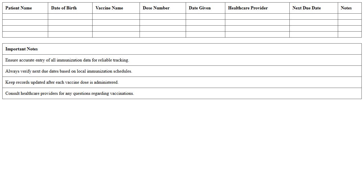 Immunization Record Tracker Excel Template