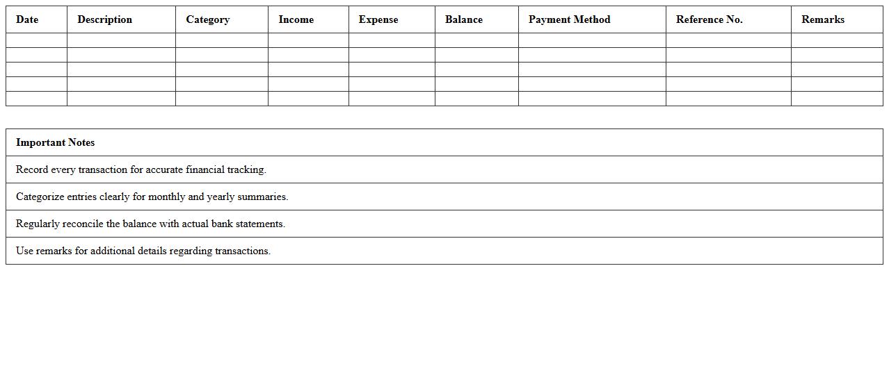 Income and Expense Bank Transaction Sheet