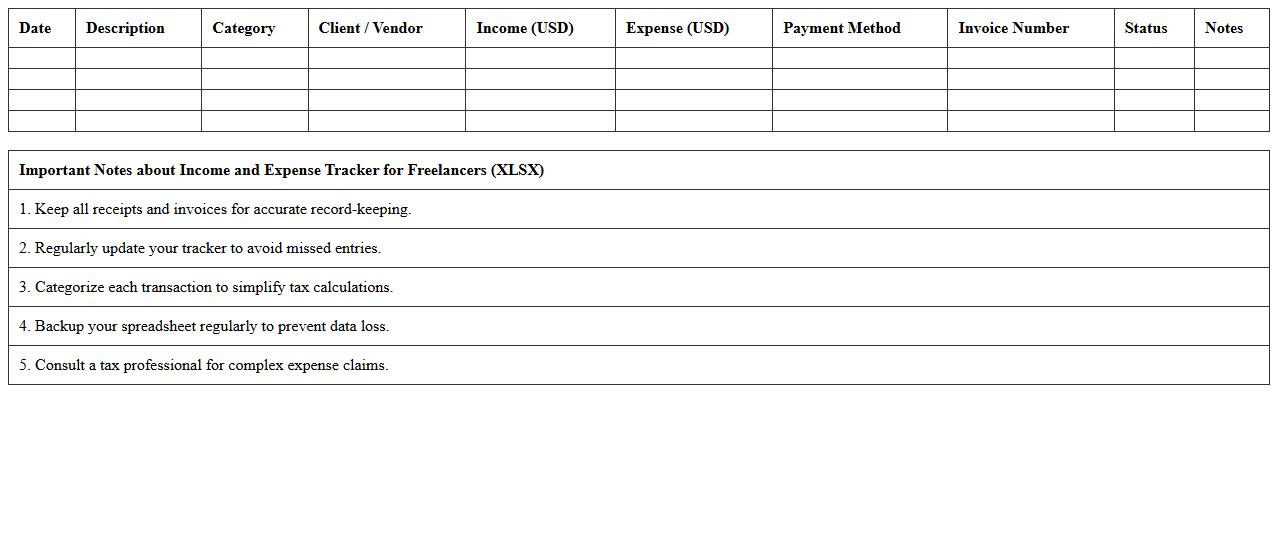 Income and Expense Tracker for Freelancers XLSX