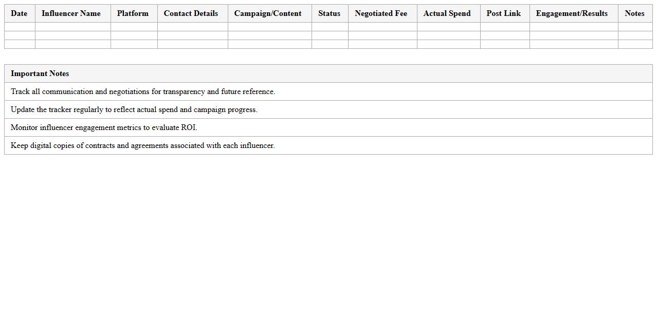 Influencer Outreach & Spend Tracker Excel