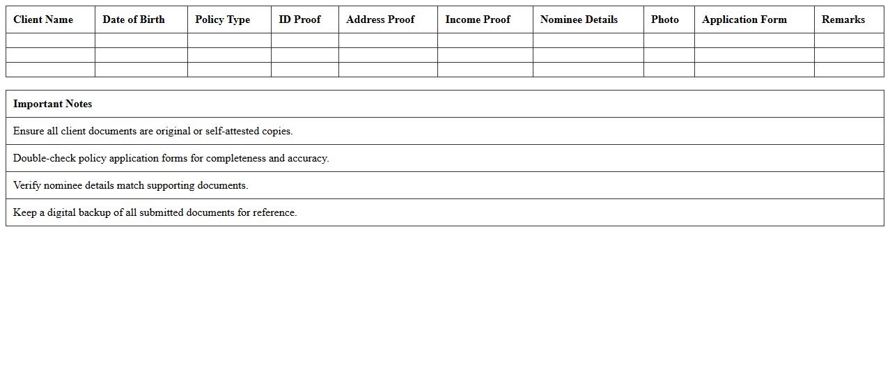 Insurance Agent New Client Document Checklist Excel Template