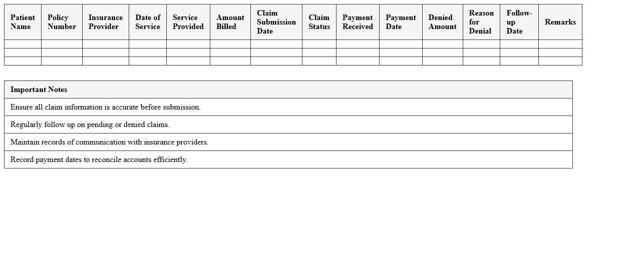 Insurance Billing Cycle Management Sheet