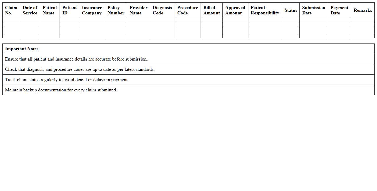 Insurance Claim Submission Excel Sheet for Healthcare Clinics