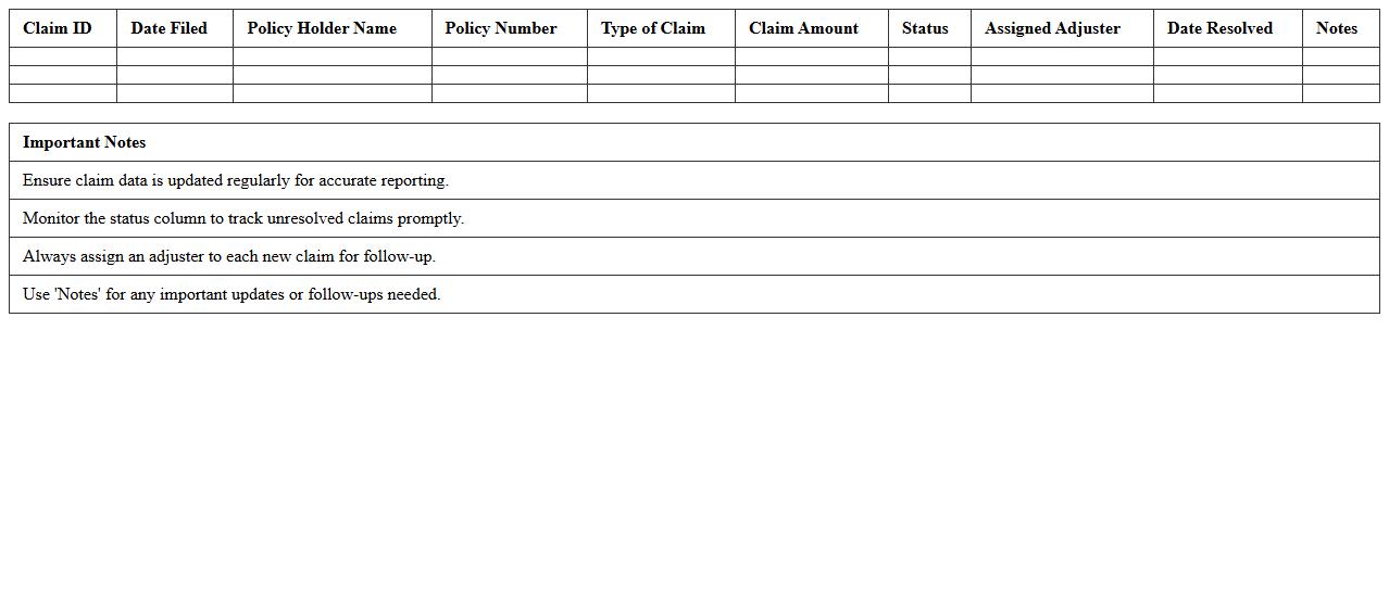 Insurance Claims Tracking and Reporting Workbook