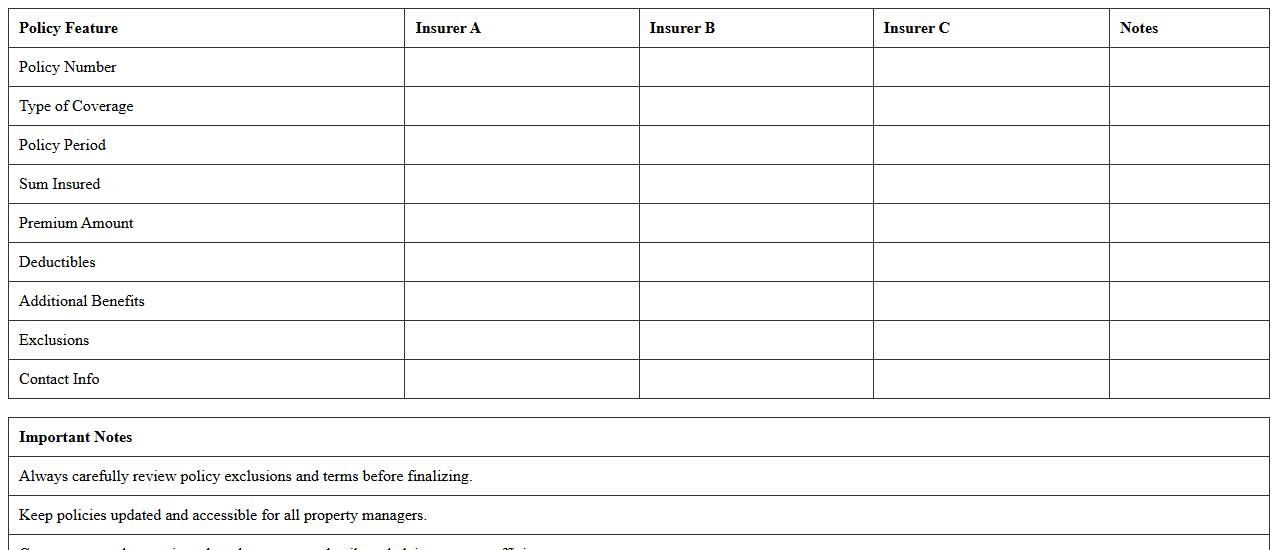 Insurance Policy Comparison Sheet for Property Managers
