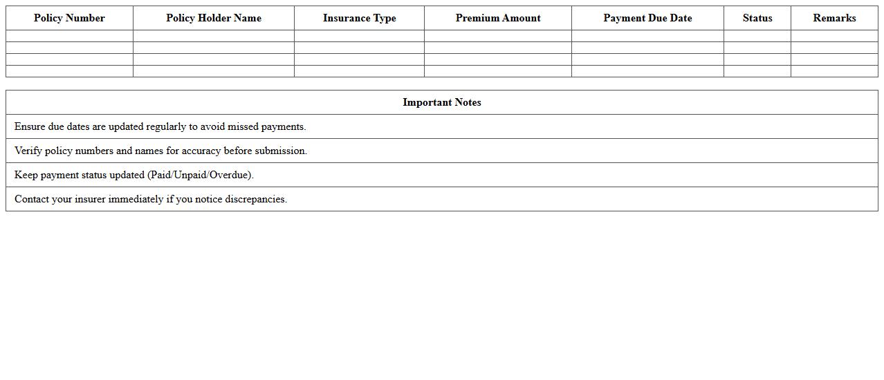 Insurance Policy Payment Due Schedule Excel