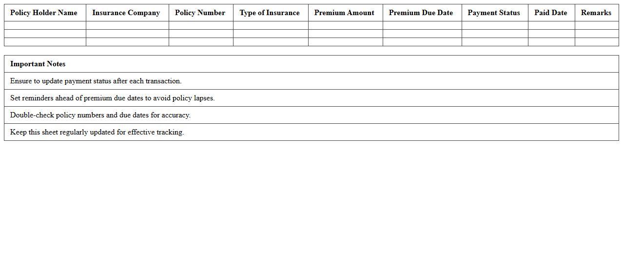 Insurance Premium Due Date Reminder Excel Sheet