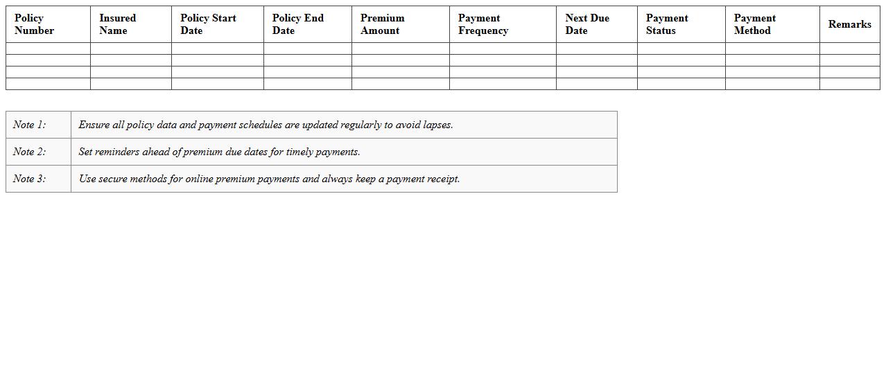 Insurance Premium Payment Schedule Spreadsheet