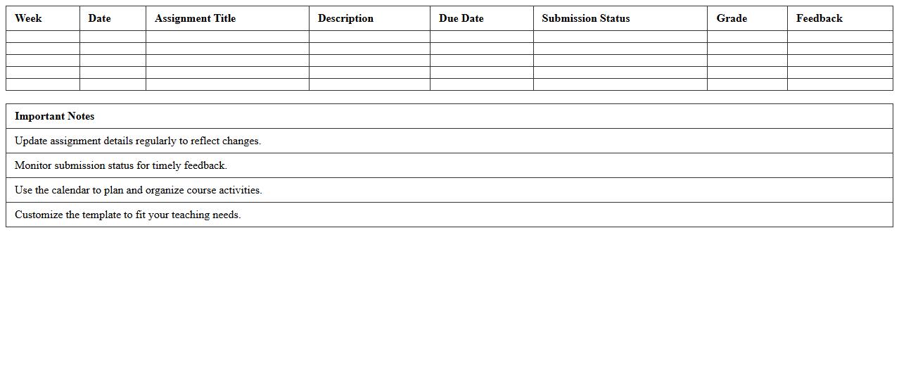 Interactive Assignment Calendar Excel for Online Teaching