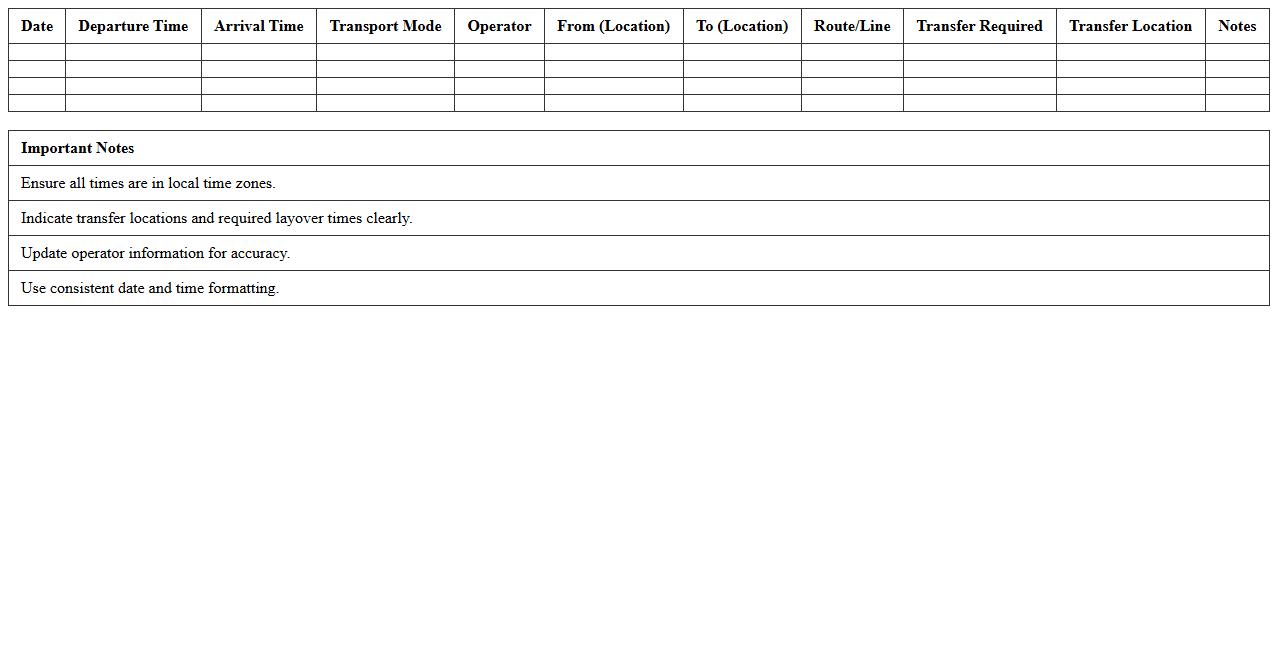 Intermodal Transport Timetable Spreadsheet