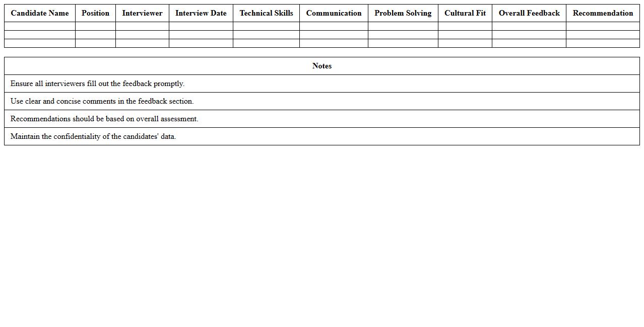 Interview Feedback Collection Excel Template