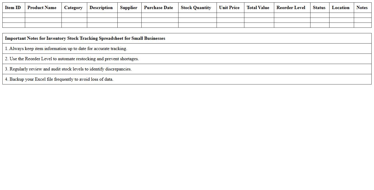 Inventory Stock Tracking Spreadsheet for Small Businesses
