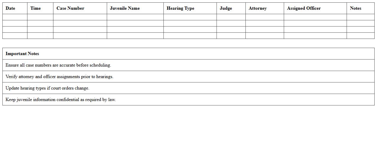 Juvenile Court Proceeding Scheduler Excel