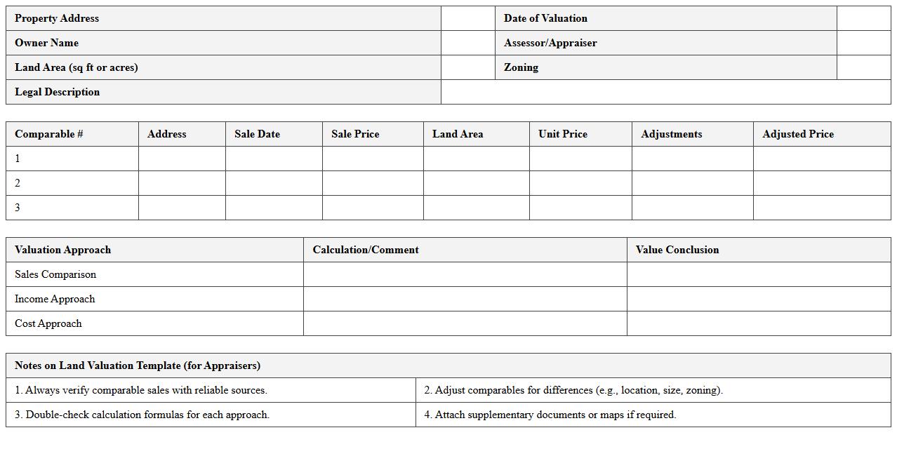 Land Valuation Excel Template for Real Estate Appraisers