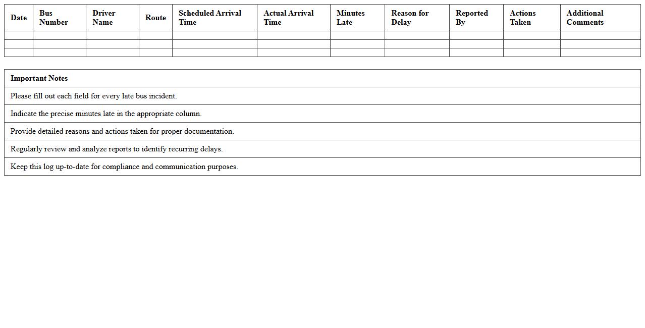 Late Bus Incident Report Log Excel Template